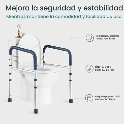 Vista 5 de PELEGON Barras de seguridad para inodoro (159 kg) - Bastidor y rieles de seguridad para inodoro ajustables, pasamanos de seguridad para inodoro