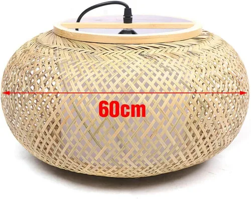 Vista 4 de Lámpara colgante de bambú tejida hecha a mano, ratán antiguo, lámpara colgante de techo de madera natural con cable ajustable para sala de estar