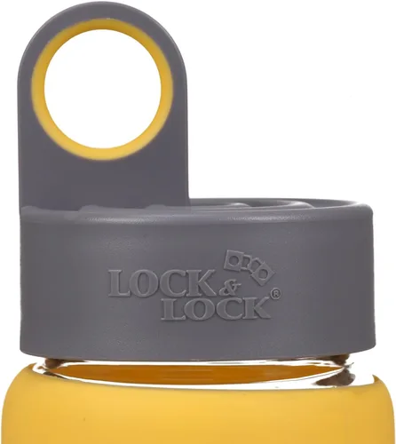 Vista 3 de LocknLock I Shape - Botella de agua deportiva de silicona resistente al calor, vidrio borosilicato, 17 onzas, amarillo