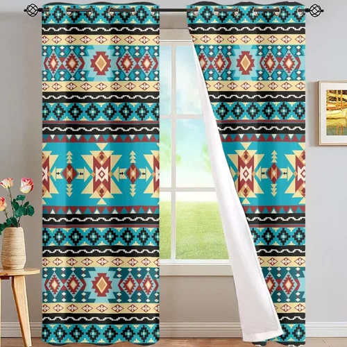Vista 13 de Dreaweet African Tribal Blackout Curtains 63 Inch Long 2 Panels Set Bohemian Ethnic Geometric Grommet Top Thermal Insulated Curtains for Living Room