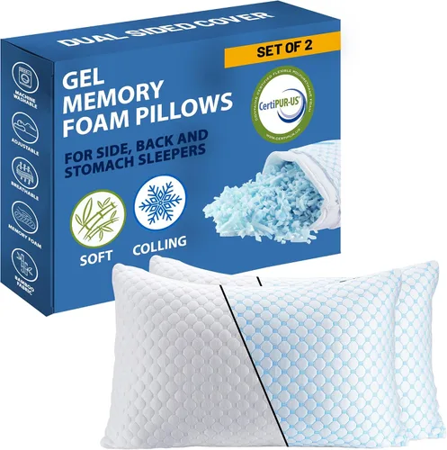 Vista 8 de Greaton, Almohada para dormir de espuma viscoelástica de gel, alivio de presión para cuello y hombros, altura ajustable, funda transpirable