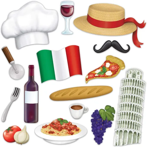 Vista 5 de Beistle Letreros divertidos de fotos italianas, paquete de 30, accesorios de cartulina de doble cara con iconos clásicos de Italia para fiestas