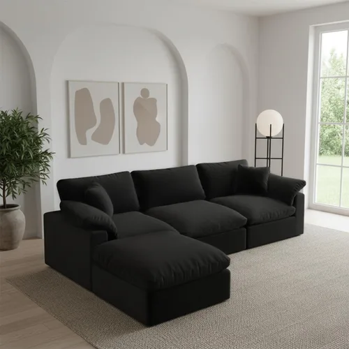 Vista 44 de Sofá modular modular con asiento profundo extra cómodo, sofás modernos negros para sala de estar, apartamento, oficina, espacio pequeño