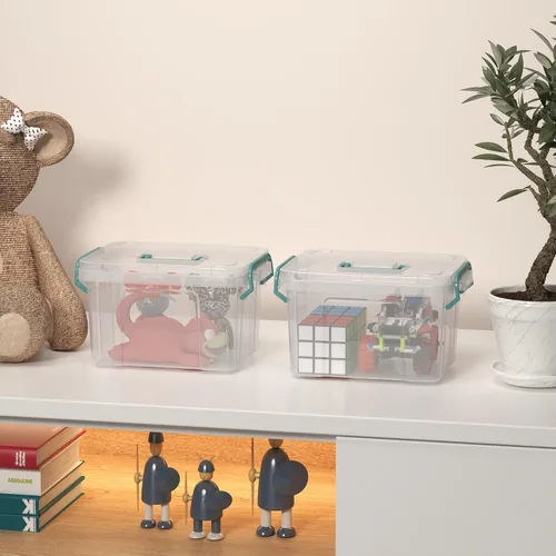 Vista 3 de Covetree - Paquete de 7 cajas pequeñas de almacenamiento, contenedor de almacenamiento de plástico apilable con tapas, con asa, contenedor