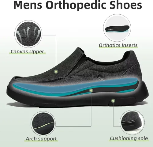 Vista 3 de OrthoComfoot Zapatos ortopédicos cómodos sin cordones para hombre con soporte de arco, mocasines ortopédicos para fascitis plantar, zapatos de lona