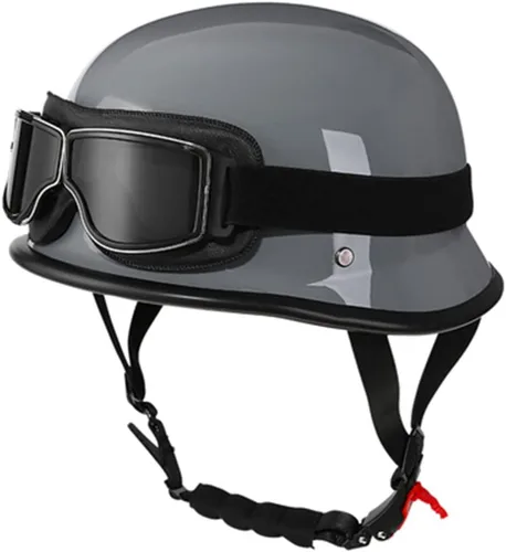 Vista 9 de Casco retro de estilo alemán aprobado por el DOT con diseño de calavera, estilo vintage, de cara abierta, medio casco para exteriores