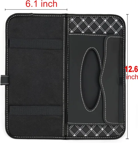 Vista 9 de Organizador para parabrisas de coche Aturmon, estuche de almacenamiento para 14 CD, negro, tela no tejida y cuero PU, plegable, 12.5 x 6.1 x 0.4