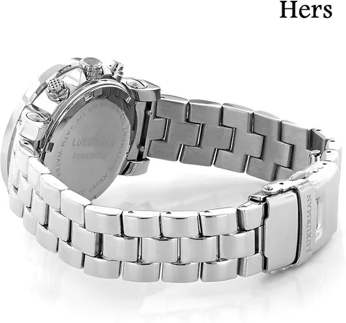 Vista 3 de LUXURMAN Juego de relojes de diamante de gran tamaño a juego para él y ella de 0.55 ct, Cronógrafo