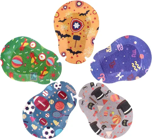 Vista 3 de Parches adhesivos para los ojos para niños, diseño genial para niños, 45 + 5 bonos por caja, tamaño regular, material transpirable, patrón colorido