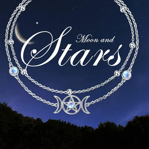 Vista 3 de Pulsera de plata esterlina S925 elegante cadena de pie con dije bohemio de playa de doble capa para mujeres, adolescentes y niñas, ajustable de 9 a