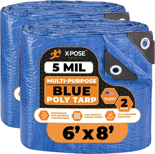 Vista 46 de Xpose Safety - Lona de polietileno ligera azul – Funda protectora multiusos, paño de goteo – duradero, impermeable, resistente a la intemperie