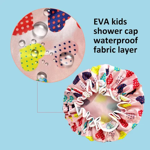 Vista 3 de Gorro de ducha para niños, paquete de 3 gorros de ducha grandes, reutilizables, de doble capa, impermeables, de plástico lavable, gorro de ducha