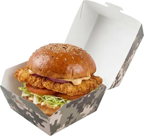 Vista 22 de Restaurantware Mini cajas de hamburguesas de 2.5 x 2.5 x 2 pulgadas, 100 recipientes de alimentos con tapa con bisagras, cajas desechables de papel