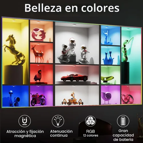 Vista 3 de Luces de disco recargables con control remoto, 12 luces LED de cambio de color inalámbricas para debajo del gabinete, luces LED RGB para TV