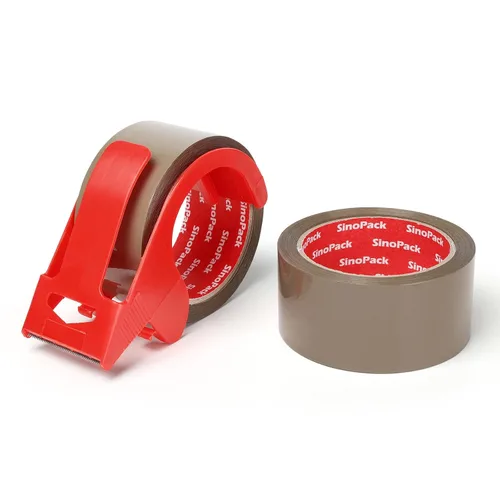 Vista 2 de Cinta de embalaje marrón resistente, paquete de 2 unidades de 1.88 pulgadas x 55 yardas con dispensador de cinta de embalaje marrón para envío