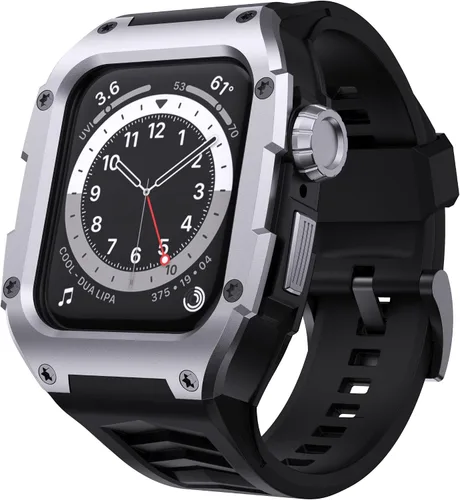 Vista 8 de Compatible con Correa de Reloj para Apple Watch de 44mm Correa Resistente para Hombre con Cubierta de Metal Inoxidable con Correa Militar a Prueba