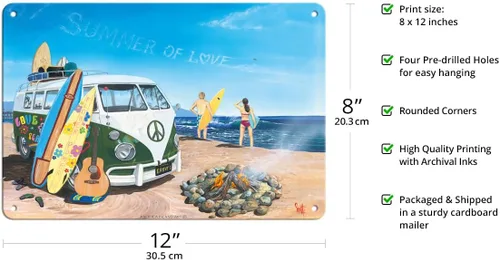 Vista 2 de Pacifica Island Art Summer of Love - VW Van clásica - Tabla de surf de playa - De una pintura original de Scott Westmoreland - Cartel de metal