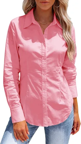 Vista 9 de Button Down Shirts for Women Long Sleeve Dress Shirts Collared Work Wrinkle Free Office Solid Blouses Fitted Tops