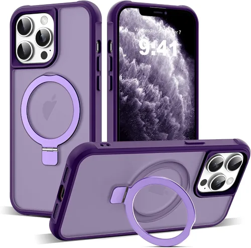 Vista 114 de SKYLMW - Funda compatible con iPhone 11 de 6.1 pulgadas, con soporte magnético invisible tipo anillo, funda translúcida de grado militar, compatible