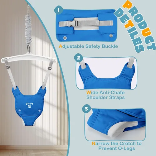 Vista 2 de Saltarón para bebé con soporte, Saltarónes y balancines para bebés, Ejercicio para bebé adecuado para 6-24 meses, fácil de ensamblar y guardar Azul