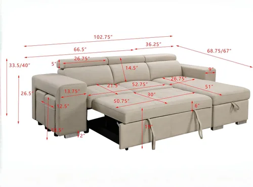 Vista 2 de THSUPER Sofá seccional reclinable de microfibra de 102 pulgadas en forma de L con cama extraíble y chaise de almacenamiento, sofás convertibles