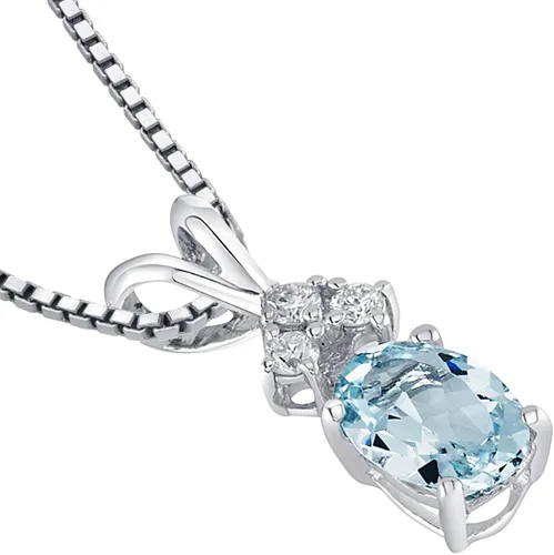 Vista 3 de Peora Colgante de oro blanco sólido de 14 quilates con aguamarina y diamantes para mujer, piedra preciosa auténtica, delicado solitario