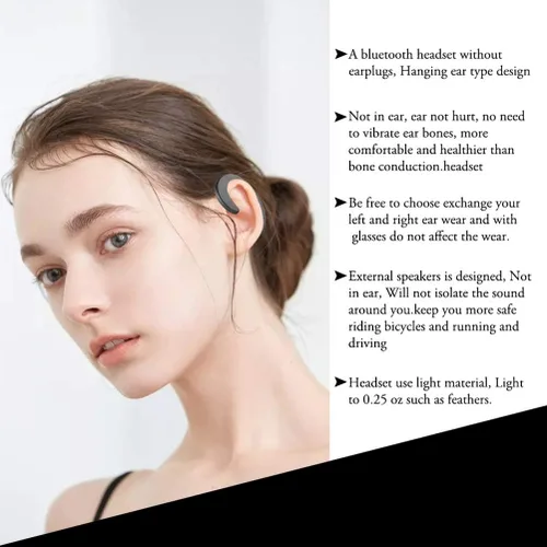 Vista 5 de 3C Light Auriculares inalámbricos Bluetooth con gancho para la oreja, sin dolor, con micrófono, ligeros sin conducción ósea para teléfono celular