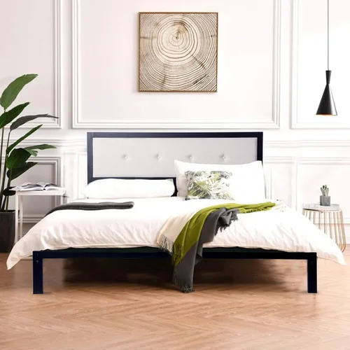 Vista 10 de LUCKYERMORE Base de cama de plataforma Queen de 12 pulgadas con cabecera beige, marco de cama de metal resistente con almacenamiento debajo