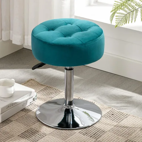 Vista 9 de LUE BONA Taburete de tocador ajustable, silla giratoria de 360° para sala de maquillaje, taburete negro para tocador, pequeños taburetes de tocador