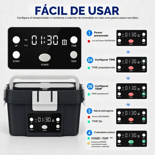 Vista 4 de Lonchera térmica inalámbrica para el trabajo, calentador de alimentos autocalentable alimentado por batería de 20000 mAh, lonchera portátil