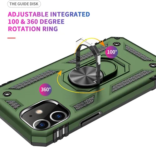 Vista 5 de Funda para iPhone 12/12 Pro, grado militar, anillo a prueba de golpes, verde militar