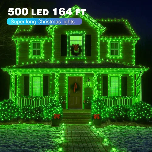 Vista 2 de Luces de Navidad 500 LED de 164 pies, luces impermeables para árbol de Navidad con 8 modos, control remoto, 3 temporizadores y función de memoria