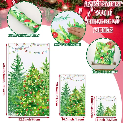 Vista 3 de Preboun Juego de 3 toallas de baño de árboles de Navidad, toallas de mano ligeras de Navidad, toallas de baño de árbol verde de invierno, toallas