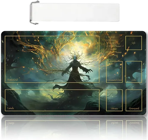 Vista 35 de Tapete de juego MTG cosido de alta calidad con zonas y respaldo de goma antideslizante, tapete de juego TCG para MTG y otros juegos de cartas, Dkt
