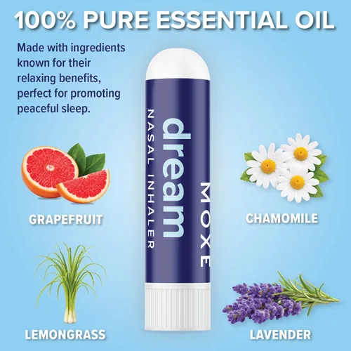 Vista 5 de MOXē Dream Inhalador nasal, mezcla de aceites esenciales, calmante, relajante, calma natural de tensión, fragancia calmante, lavanda, manzanilla