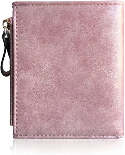Vista 5 de AOXONEL Billetera pequeña y plegable para mujer, Rfid, compacta y bonita con cremallera, monedero para adolescentes y niñas (rosa)