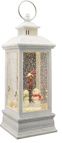 Vista 4 de Victory Creative Iluminación estacional de Navidad, muñeco de nieve y casa de pájaros, linterna musical de globo de nieve de 11 pulgadas