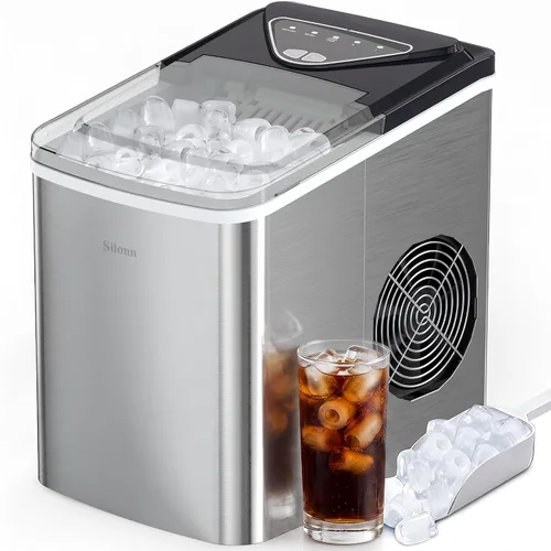 Vista 26 de Silonn Nugget - Máquina de hielo para encimera, hielo de caída automática Acero inoxidable