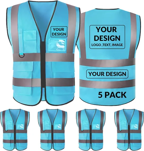Vista 33 de BeautyWill Chaleco de seguridad con logotipo personalizado, Hi Vis Clase 2, chaleco reflectante de construcción unisex con 5 bolsillos