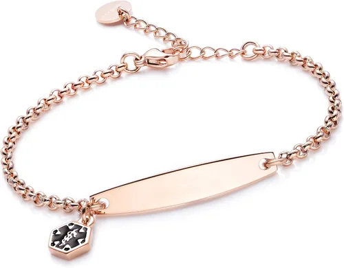 Vista 98 de LinnaLove - Pulsera de identificación de alerta médica con cadena Rolo simple pregrabada para mujer