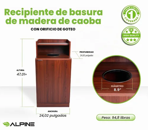 Vista 2 de Alpine Restaurant Trash Bin Cabinet - Commercial Trash Can Garbage Receptacle Indoor with Tray Holder for 32 Gallon Garbage Bin (Mahogany)