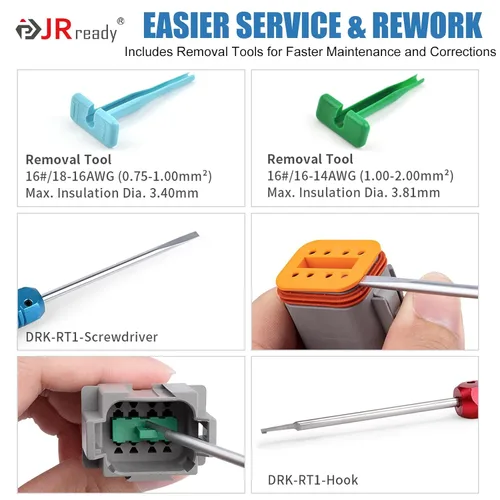 Vista 8 de JRready ST6309 Deutsch DT Kit de conectores 416 unidades, 2 3 4 6 8 12 pines IP68 conectores eléctricos automotrices impermeables, tamaño 16