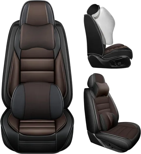 Vista 2 de Fundas de asiento para Chevrolet Chevy Aveo 2004-2011, funda de asiento de automóvil de piel sintética, compatible con bolsa de aire, protector