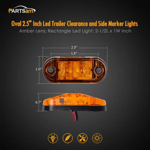 Vista 4 de Partsam 4 piezas de 2.5 pulgadas de lente ámbar ovalada, 2 diodos LED para luz lateral de gálibo de camión y remolque