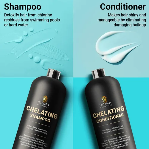 Vista 6 de INFINA ESSENTIALS Champú y acondicionador clarificante quelante para eliminación de agua dura y cloro 16 onzas líquidas Champú desintoxicante