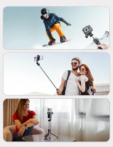 Vista 5 de ANXRE Trípode selfie stick con control remoto, extensible giratorio de 360°, soporte de trípode de teléfono de 41.7 pulgadas para filmación