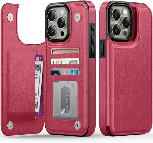 Vista 8 de FUNMIKO Funda tipo cartera para iPhone 15 con tarjetero + clip para efectivo, bloqueo RFID, protección contra caídas de grado militar y obras