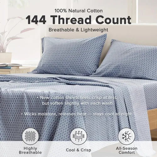 Vista 2 de Comfort Spaces Sábanas 100% Algodón Twin XL, Transpirables, Naturalmente Frescas, Sábanas de Algodón Suave con Bolsillo Elástico de 14 Pulgadas que