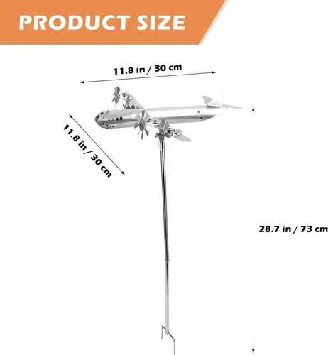 Vista 5 de Molino de viento de avión, manualidades de hierro para decoración de jardín al aire libre, adorno esculpido vívido, decoración de metal duradero