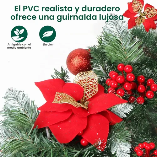 Vista 4 de Guirnalda de Navidad con luces, guirnalda de Navidad preiluminada de 9 pies con 30 luces LED para repisa, decoración de Navidad para interiores